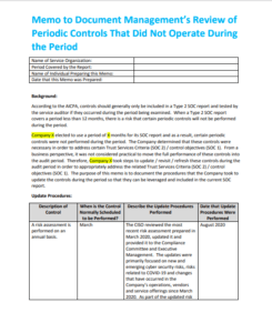 Memo to Document Management’s Review of Periodic Controls That Did Not Operate During the Period