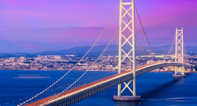 Long bridge over a river