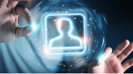 holographic outline of a person with spiral galaxy in the background